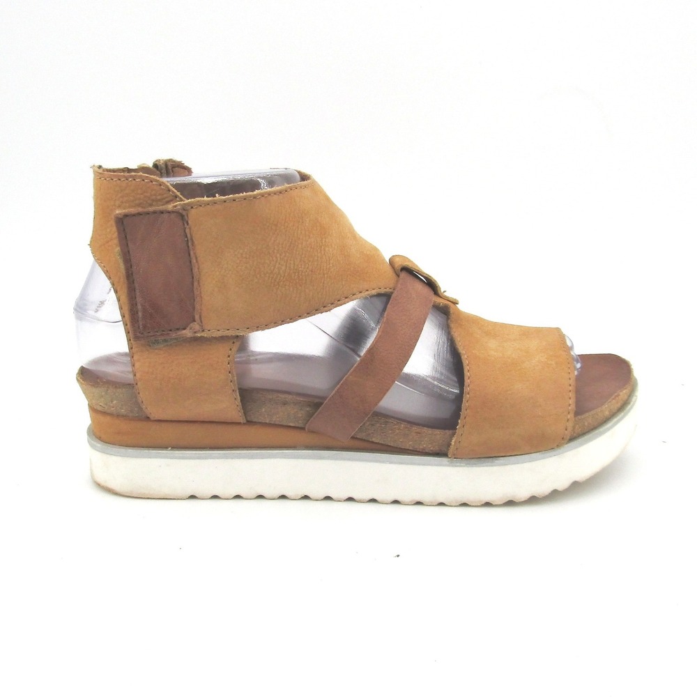 Miz Mooz Women Tan Leather Platform Wedge Sandals Back Zip Size 37 Portugal - Picture 5 of 10